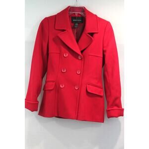 Moda International Wool Pea Coat size S Red Double Breasted Pocket Cuff Sleeve